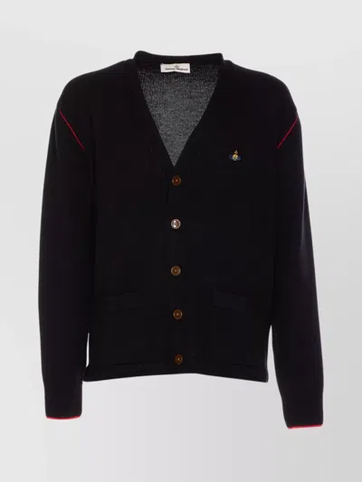 Vivienne Westwood Orb-embroidered V-neck Cardigan In Black