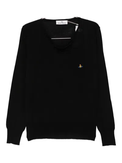 Vivienne Westwood Orb-embroidered Wool Top In Black