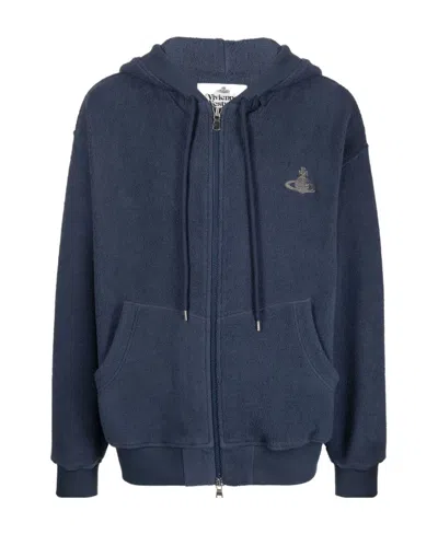 Vivienne Westwood Orb-embroidered Zipped Hoodie In Blue