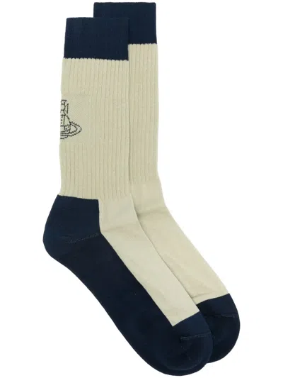 Vivienne Westwood Orb-embroidery Ribbed Socks In Blue