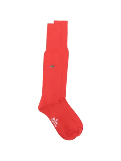 Vivienne Westwood Orb-embroidery Socks In Orange