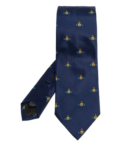 Vivienne Westwood Orb Embroidery Tie In Blue