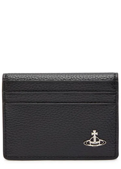 Vivienne Westwood Orb Faux Grained Leather Card Holder In Black