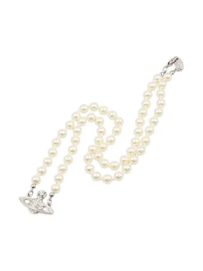 Pre-owned Vivienne Westwood Orb Faux-pearl Necklace In Silver