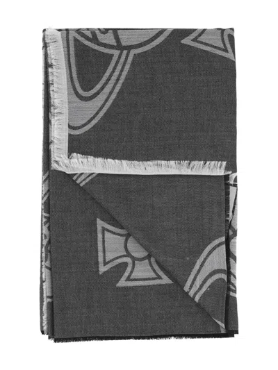 Vivienne Westwood Orb Fringed Scarf In Gray