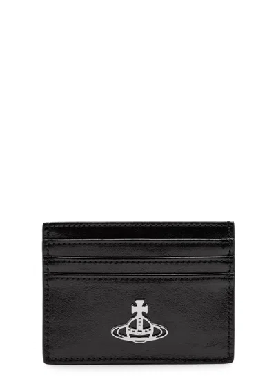 Vivienne Westwood Orb Grained Leather Card Holder In Black