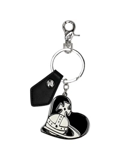 Vivienne Westwood Orb Heart-charm Keyring In Black
