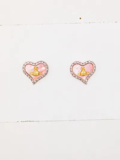 Vivienne Westwood Orb Heart Earrings In Pink