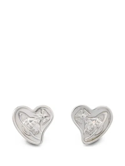 Pre-owned Vivienne Westwood Orb Heart Earrings In Silver