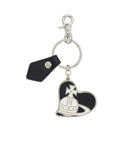 Vivienne Westwood Orb Heart Keychain In Silver