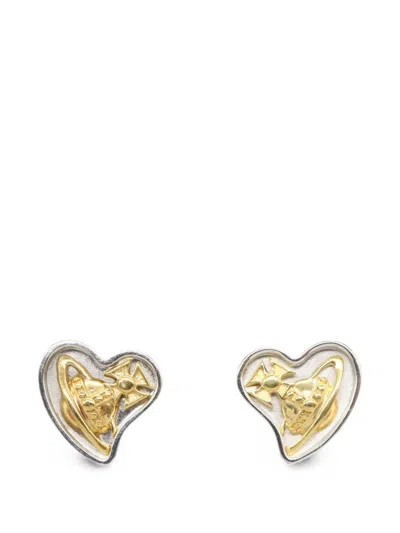 Pre-owned Vivienne Westwood Orb Heart-shaped Earrings In Silver