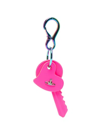 Vivienne Westwood Orb Heart-shaped Keyring In Pink
