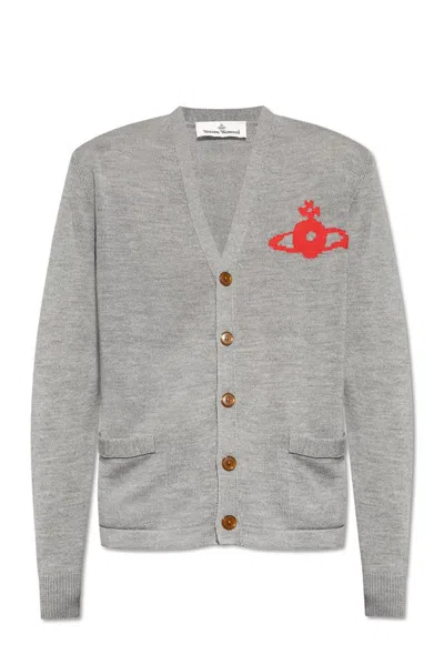 Vivienne Westwood Intarsia-knit Logo Cardigan In Grey