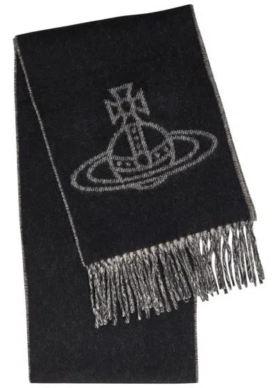 Vivienne Westwood Orb-intarsia Wool Scarf In Black