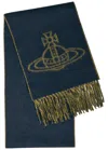 Vivienne Westwood Unisex Double Logo Navy Blue Wool Scarf In Blue