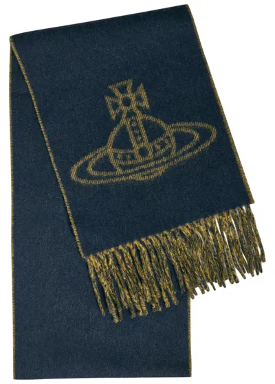 Vivienne Westwood Orb-intarsia Wool Scarf In Blue