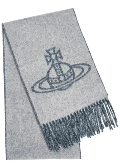 Vivienne Westwood Orb-intarsia Wool Scarf In Gray