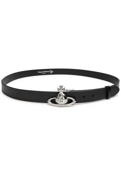 Vivienne Westwood Orb Leather Belt In Black