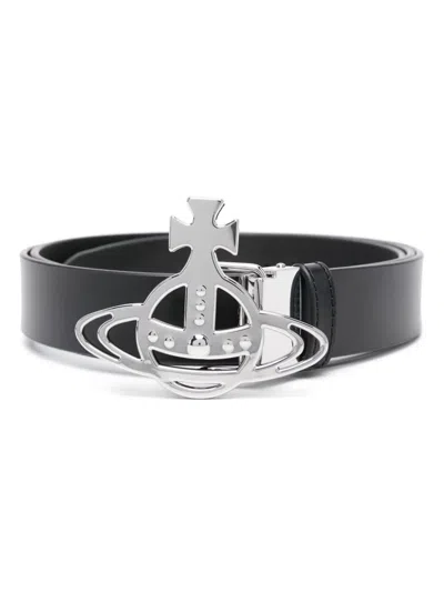 Vivienne Westwood Orb Leather Belt In Black