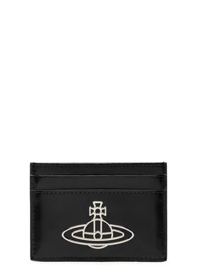 Vivienne Westwood Orb Leather Card Holder In Black