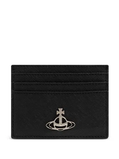 Vivienne Westwood Orb Leather Card Holder In Black