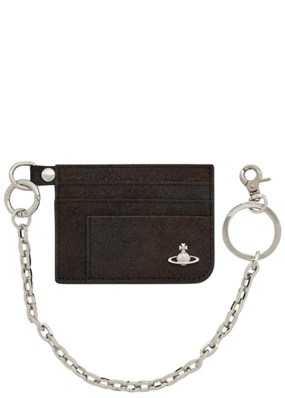 Vivienne Westwood Orb Leather Card Holder In Brown