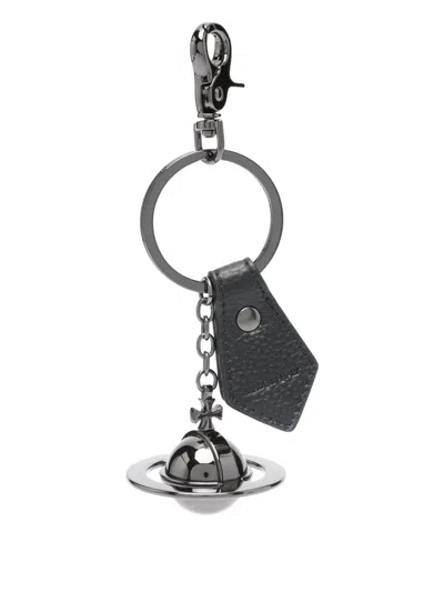 Vivienne Westwood Orb Leather Keyring In Black