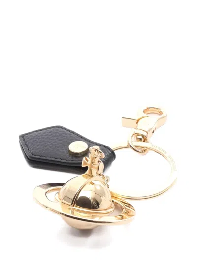 Pre-owned Vivienne Westwood Orb Leather Keyring In Gold
