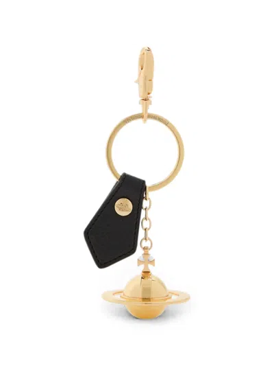 Vivienne Westwood Orb Leather Keyring In Gold