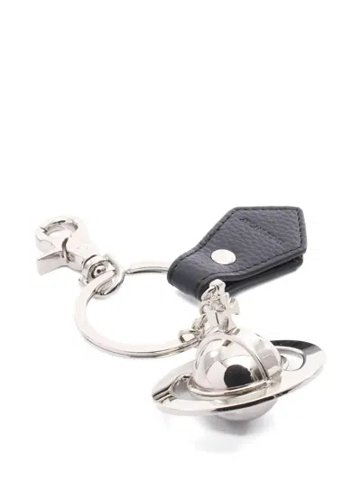Pre-owned Vivienne Westwood Orb Leather Keyring In Silver