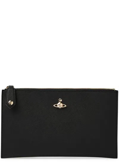 Vivienne Westwood Orb Leather Pouch In Black