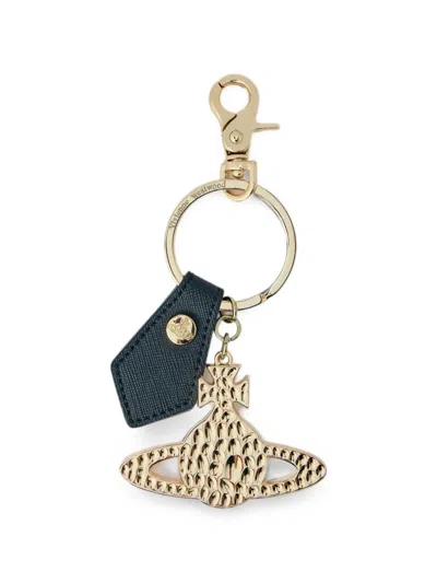 Vivienne Westwood Orb Leather-tag Keyring In Gold