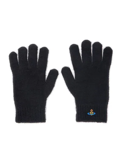 Vivienne Westwood Orb Logo Alpaca Wool Blend Gloves In Black