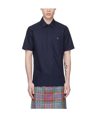 Vivienne Westwood Orb-logo Cotton Shirt In Blue