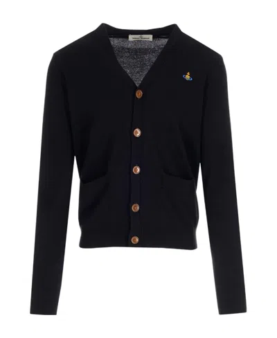 Vivienne Westwood Orb Logo Embroidered V-neck Cardigan In Black