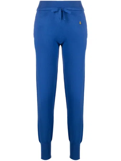 Vivienne Westwood Ocean Orb-embroidered Tapered Trousers In Blue