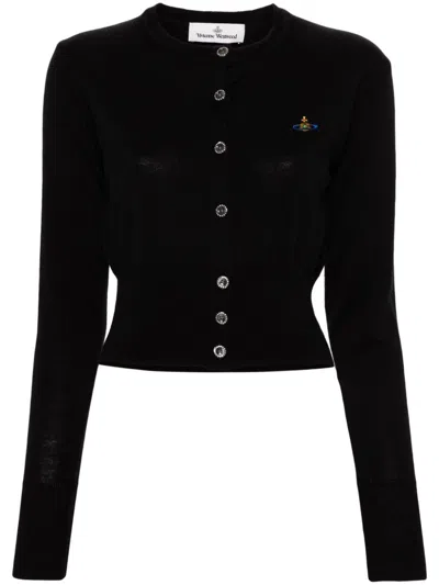 Vivienne Westwood Orb Logo-embroidered Wool Cardigan In Black