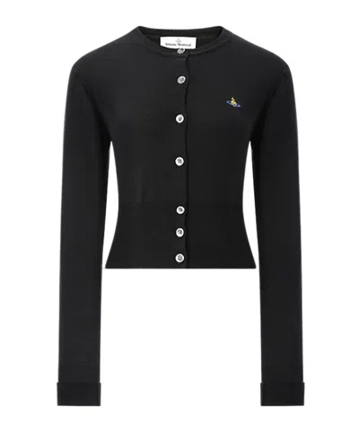Vivienne Westwood Cropped Cardigan With Distinctive Buttons And Embroidered Emblem In Black