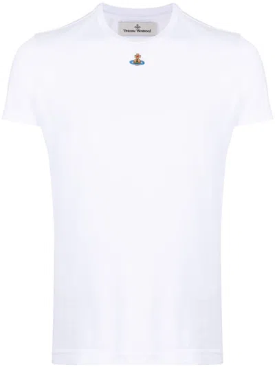 Vivienne Westwood Orb Logo-embroidery Cotton T-shirt In Weiss