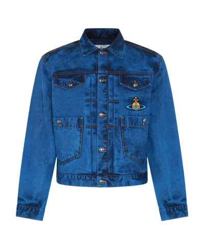Vivienne Westwood Orb-logo-embroidery Denim Jacket In Blue