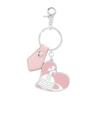 Vivienne Westwood Orb Logo Heart-shaped Keychain In Pink