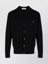 Vivienne Westwood Black V Neck Cardigan With Orb Embroidery In Cotton And Cashmere