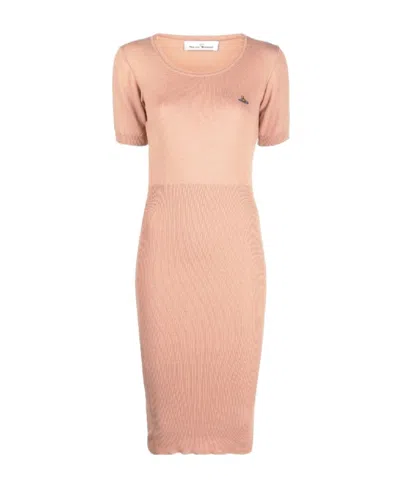 Vivienne Westwood Orb-logo Knitted Midi Dress In Nude
