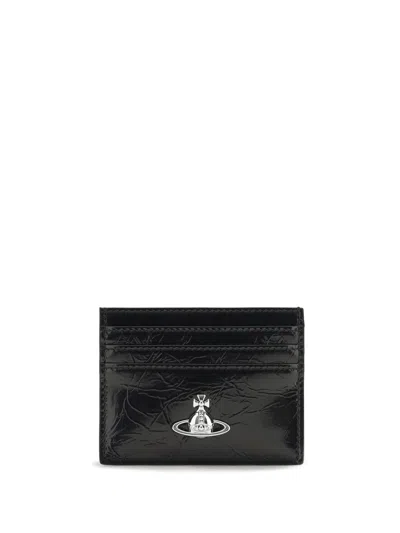 Vivienne Westwood Orb Logo Leather Card Case In Black