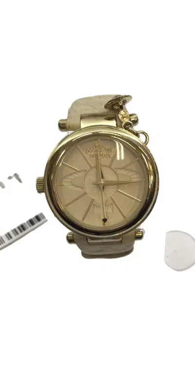 Pre-owned Vivienne Westwood Orb Logo Leather Watch In Gold