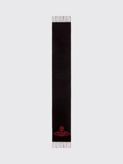 Vivienne Westwood Orb Logo Pattern Wool Scarf With Fringed Edges In Black