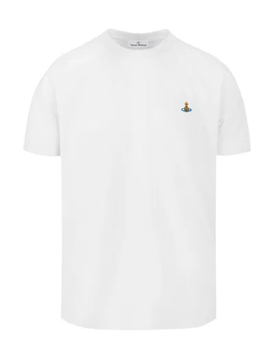 Vivienne Westwood White Crewneck T-shirt With Orb Logo Detail On The Front In Cotton Woman