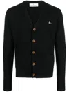 Vivienne Westwood Black V Neck Cardigan With Orb Embroidery In Cotton And Cashmere In Black