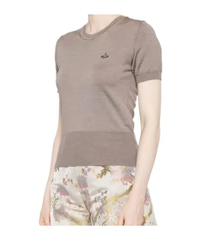 Vivienne Westwood Orb Logo Wool Silk Short Sleeve Knit In Grey