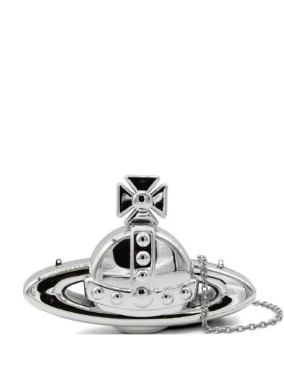 Vivienne Westwood Orb Metallic-finish Clutch Bag In Silver